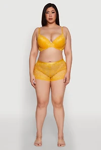 Womens Plus Size Lace Padded Push Up Bra with Adjustable Straps, Yellow, Size 42C