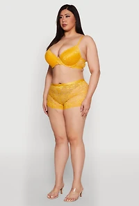 Womens Plus Size Lace Padded Push Up Bra with Adjustable Straps, Yellow, Size 42C