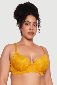 Womens Plus Studded Double Strap Lace Plunge Bra, Yellow,