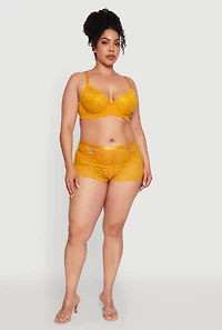 Womens Plus Size Studded Double Strap Lace Plunge Bra, Yellow, Size 42D