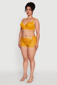 Womens Plus Studded Double Strap Lace Plunge Bra, Yellow,