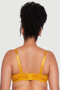 Womens Plus Size Studded Double Strap Lace Plunge Bra, Yellow, Size 42D