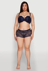 Womens Plus Size Caged Scalloped Lace Balconette Bra | Convertible to Strapless, Blue, Size 38D