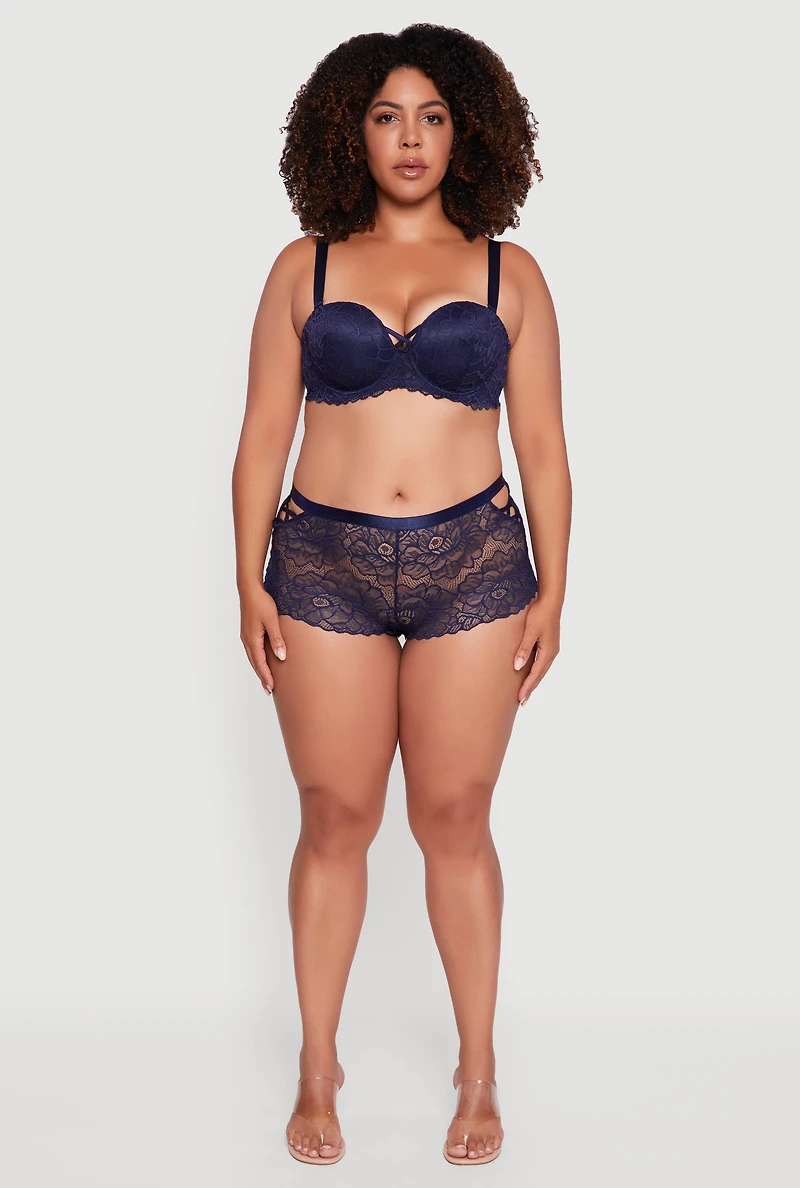 Plus Caged Scalloped Lace Balconette Bra | Convertible to Strapless
