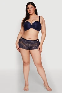 Womens Plus Size Caged Scalloped Lace Balconette Bra | Convertible to Strapless, Blue, Size 38D