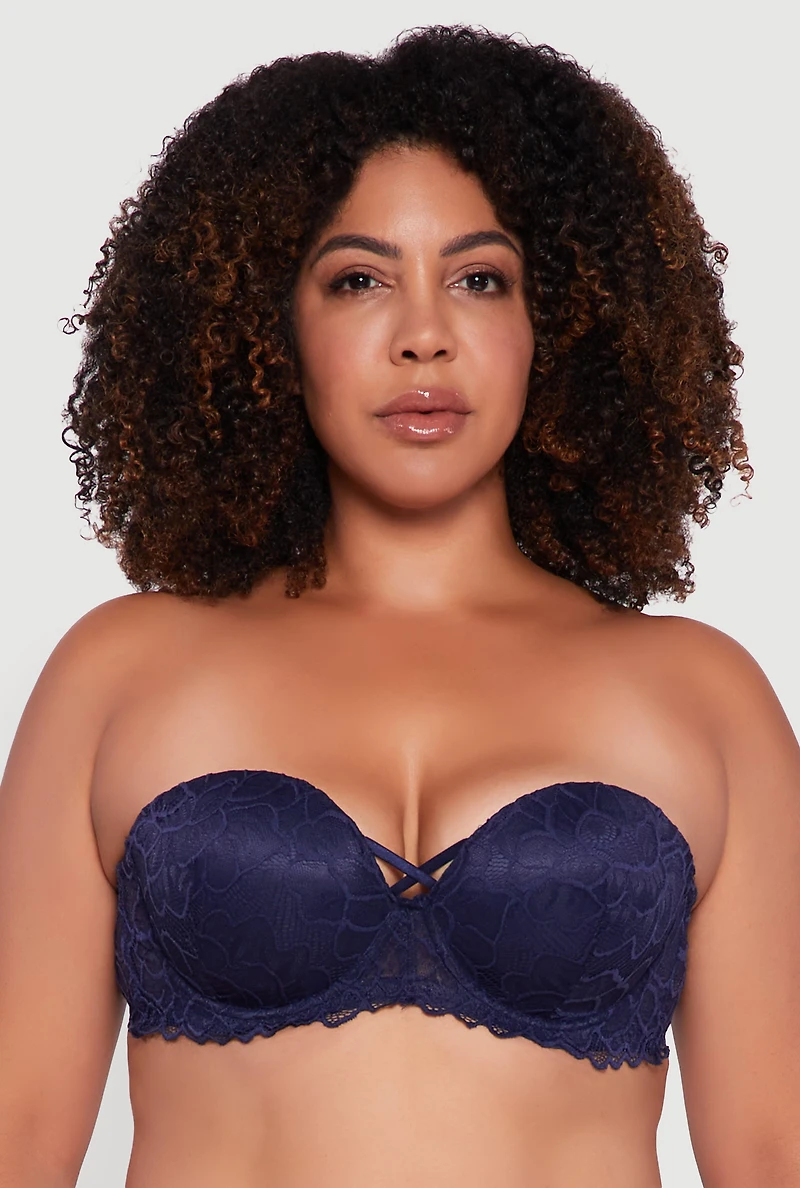 Plus Caged Scalloped Lace Balconette Bra | Convertible to Strapless