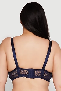 Womens Plus Size Caged Scalloped Lace Balconette Bra | Convertible to Strapless, Blue, Size 38D