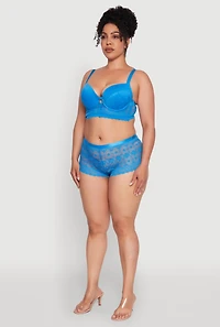 Womens Plus Size Lace Keyhole Push Up Plunge Bra, Blue, Size 44D