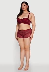 Womens Plus Size Floral Lace Scalloped Convertible Balconette Bra, Burgundy, Size 40C
