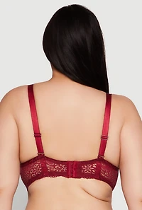 Womens Plus Floral Lace Scalloped Convertible Balconette Bra, Burgundy,