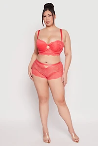 Womens Plus Size Caged Convertible Longline Lace Balconette Bra, Red, Size 44C