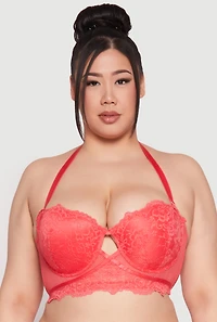 Womens Plus Caged Convertible Longline Lace Balconette Bra, Red,