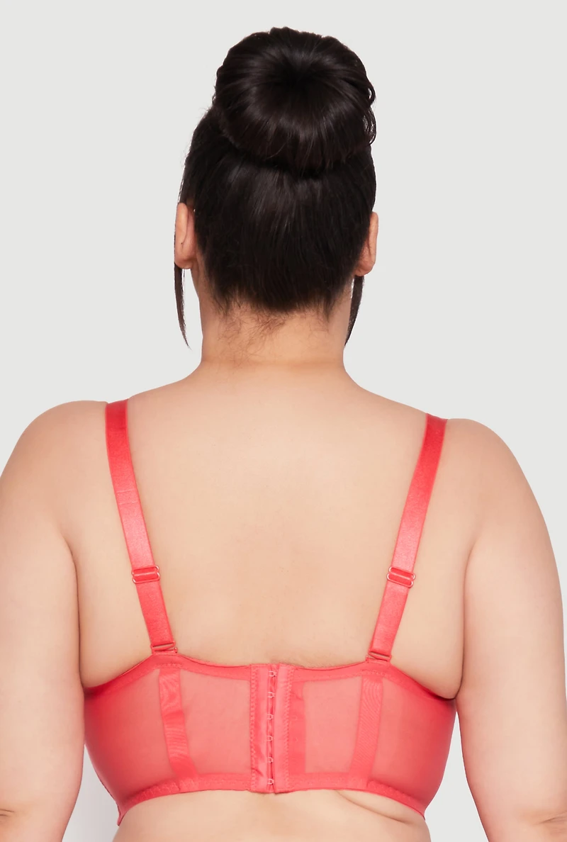 Womens Plus Size Caged Convertible Longline Lace Balconette Bra, Red, Size 42C