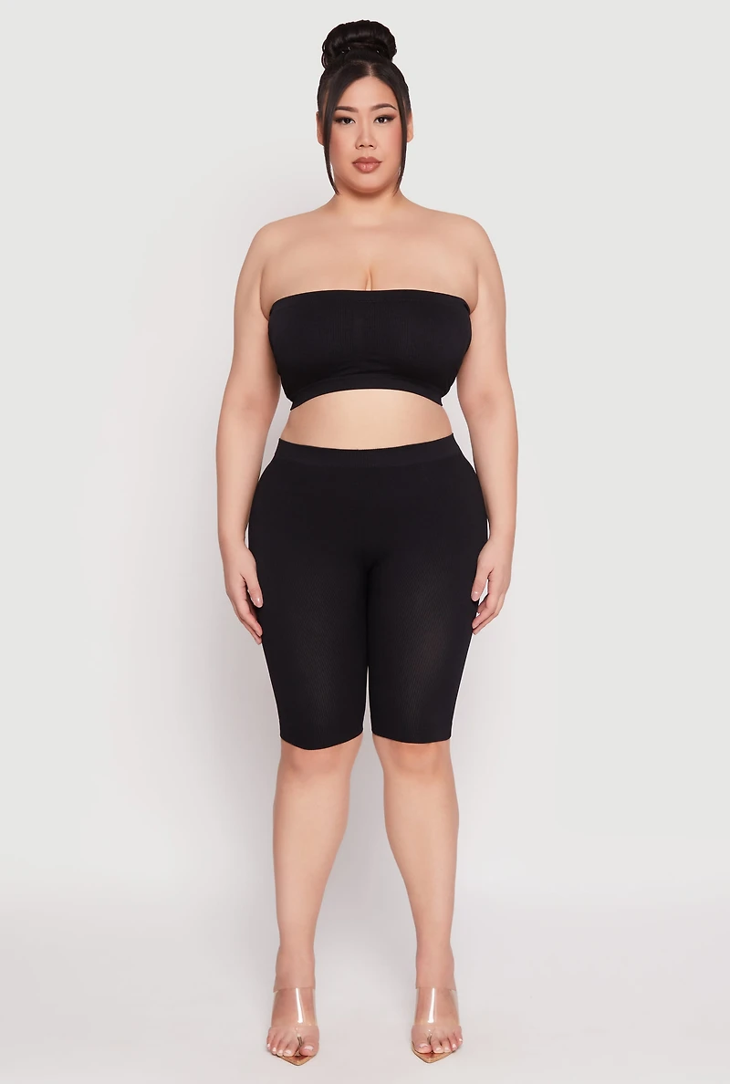 Womens Plus Basic Seamless Bandeau Bra, Black,