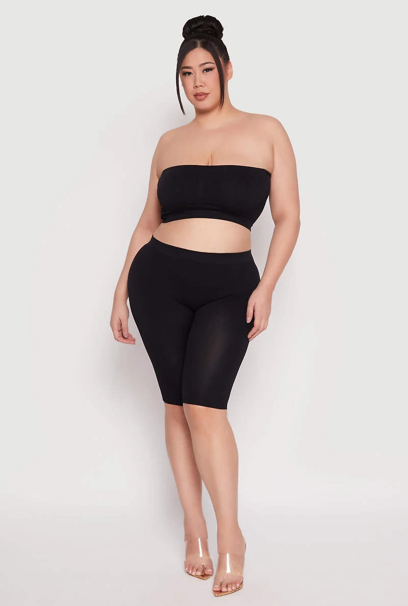 Womens Plus Size Basic Seamless Bandeau Bra, Black, Size 3X