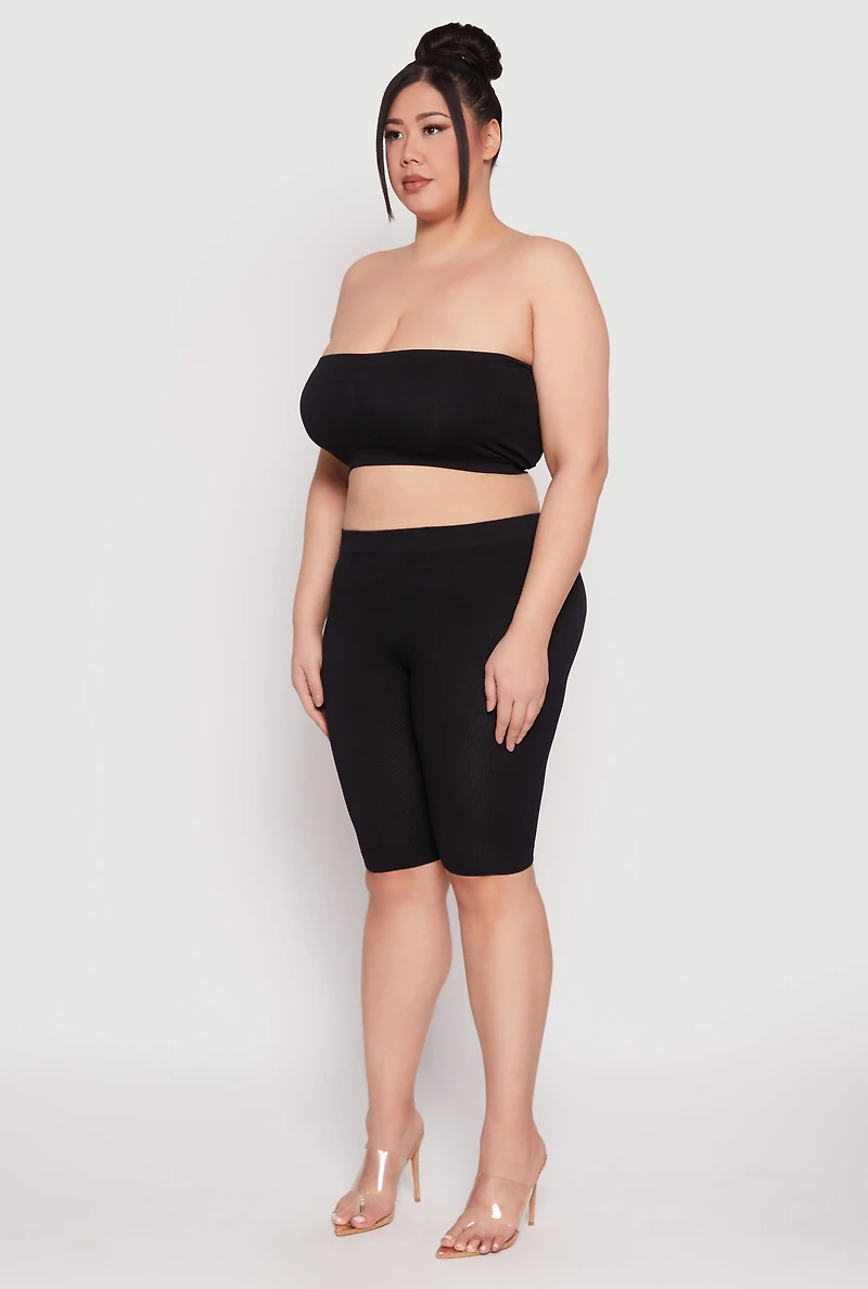 Womens Plus Basic Seamless Bandeau Bra, Black,