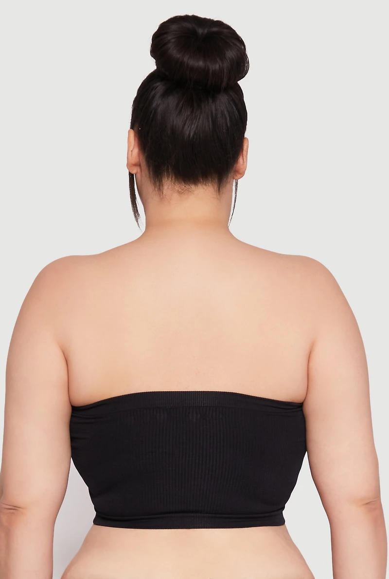 Womens Plus Size Basic Seamless Bandeau Bra, Black, Size 3X