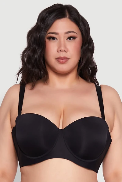 Womens Plus Size Padded Push Up Convertible Balconette Bra, Black, Size 42DD