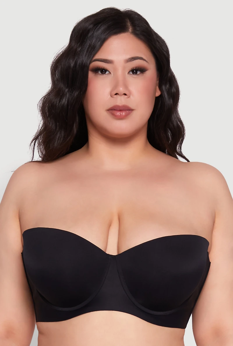 Womens Plus Padded Push Up Convertible Balconette Bra, Black,