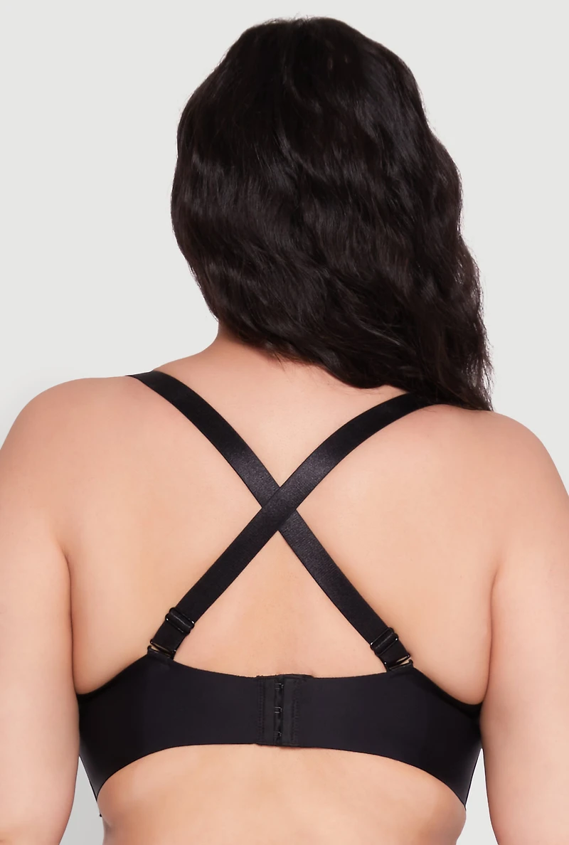 Womens Plus Size Padded Push Up Convertible Balconette Bra, Black, Size 38DD