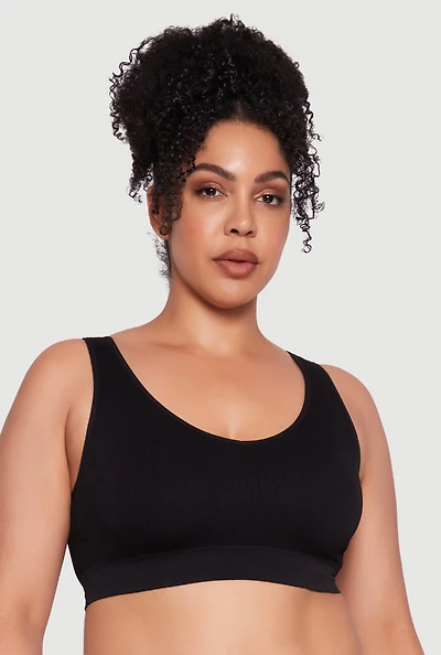 Womens Plus Size Seamless Ribbed Knit Sports Bra, Black, Size 2X