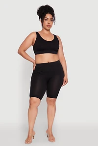 Womens Plus Seamless Ribbed Knit Sports Bra, Black,