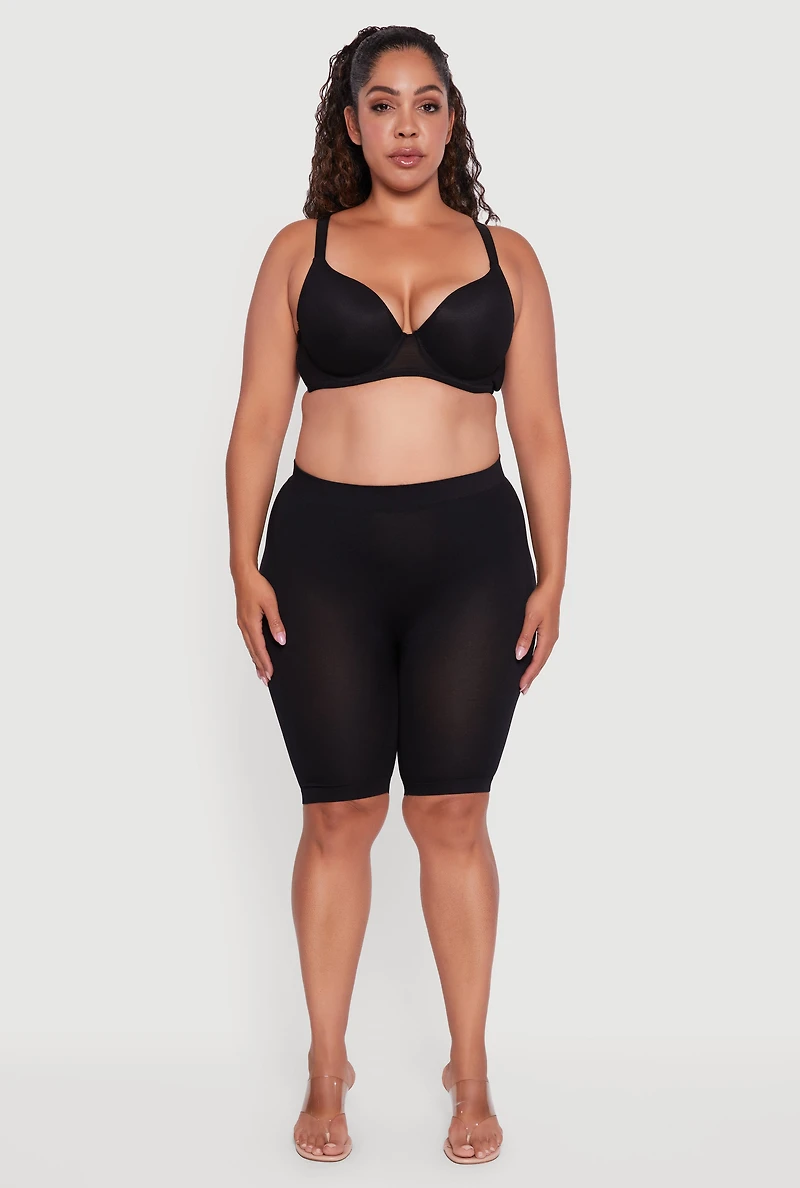 Womens Plus Mesh Padded Plunge Bra, Black,