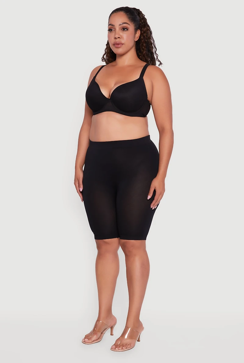 Womens Plus Size Mesh Padded Plunge Bra, Black, Size 44DD