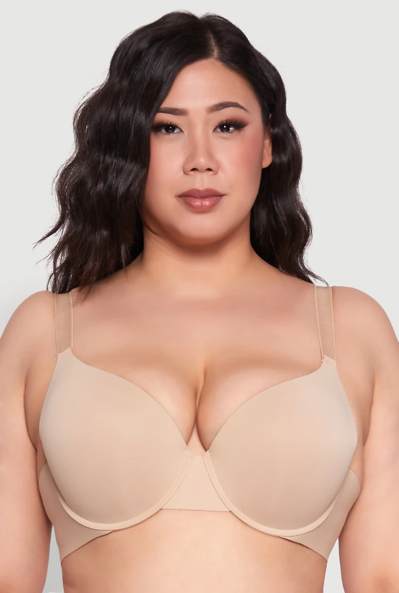 Womens Plus Size Padded Push Up Plunge Bra, Beige, Size 42DD