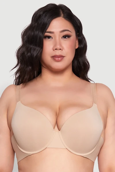 Womens Plus Size Padded Push Up Plunge Bra, Beige, Size 42DD