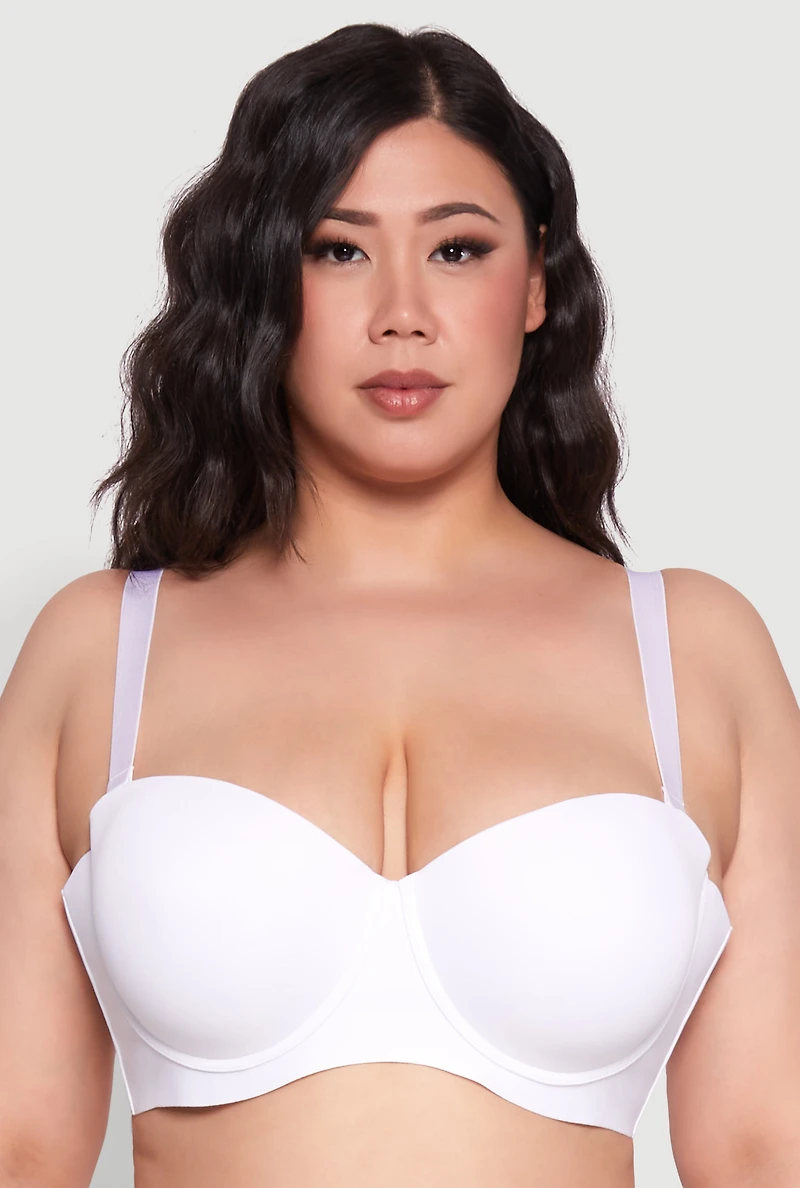 Womens Plus Laser Cut Seamless Balconette Bra | Convertible to Strapless, White,