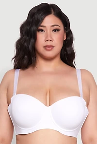 Womens Plus Size Laser Cut Seamless Balconette Bra | Convertible to Strapless, White, Size 42DD
