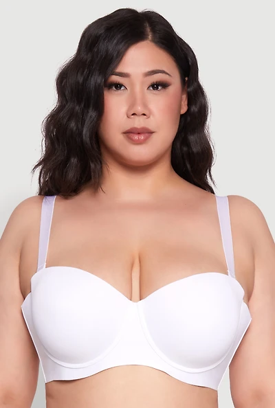 Womens Plus Size Laser Cut Seamless Balconette Bra | Convertible to Strapless, White, Size 38DD