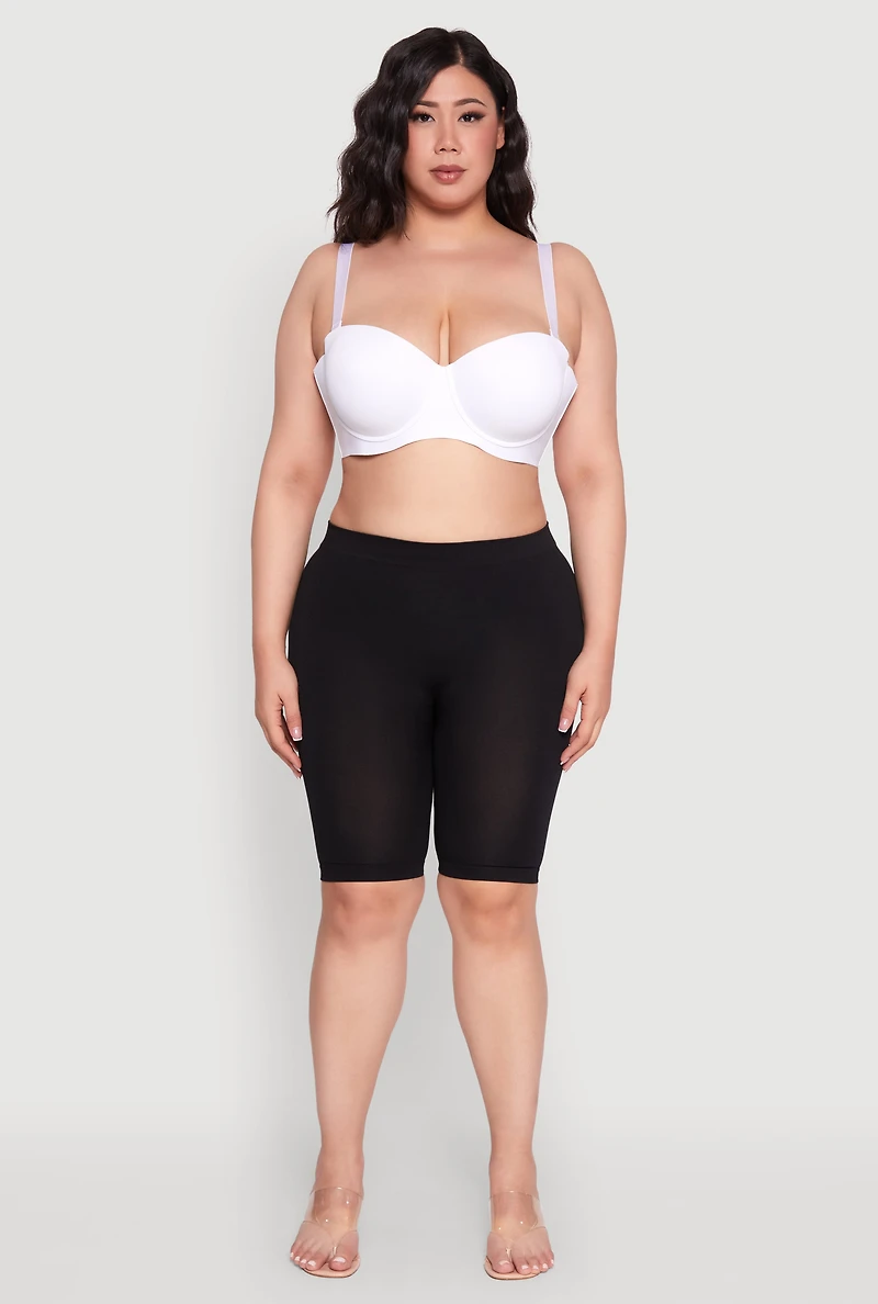 Womens Plus Size Laser Cut Seamless Balconette Bra | Convertible to Strapless, White, Size 42DD