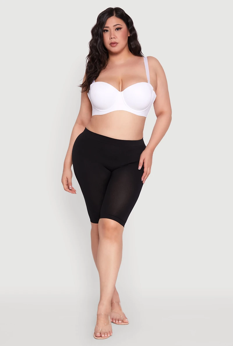 Womens Plus Size Laser Cut Seamless Balconette Bra | Convertible to Strapless, White, Size 42DD