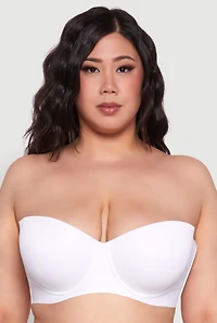 Womens Plus Size Laser Cut Seamless Balconette Bra | Convertible to Strapless, White, Size 42DD