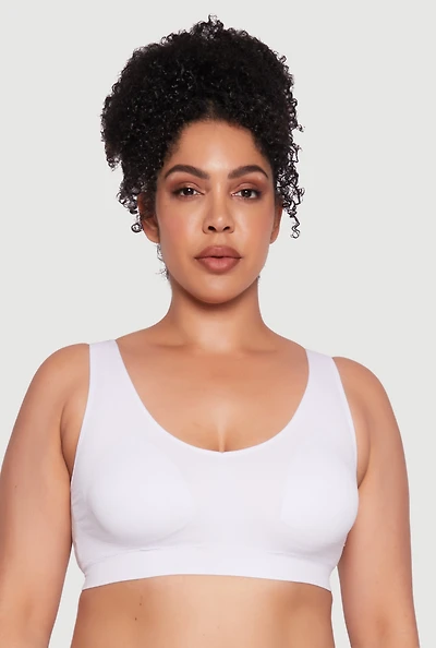Womens Plus Size Seamless Sports Bra with Removable Padding, White, Size 2X
