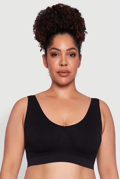 Womens Plus Size Removable Padding Seamless Sports Bra, Black, Size 2X