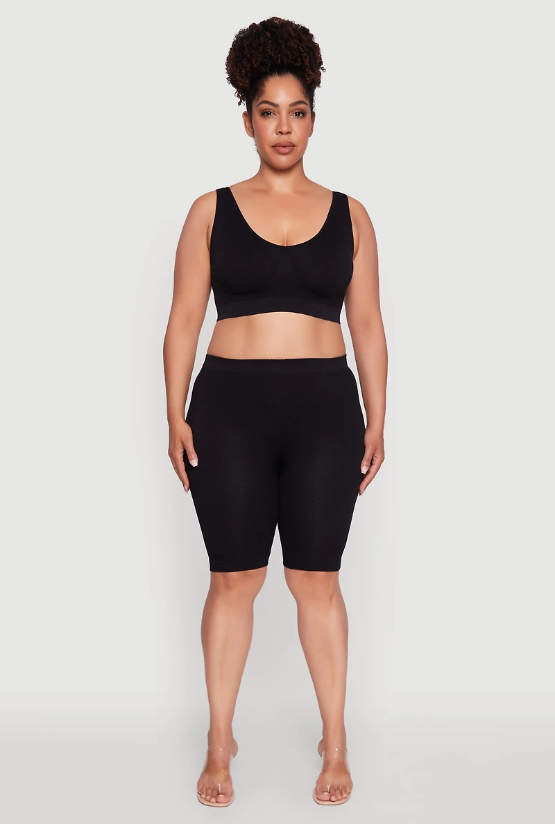 Womens Plus Size Removable Padding Seamless Sports Bra, Black, Size 2X