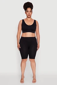 Womens Plus Size Removable Padding Seamless Sports Bra, Black, Size 2X