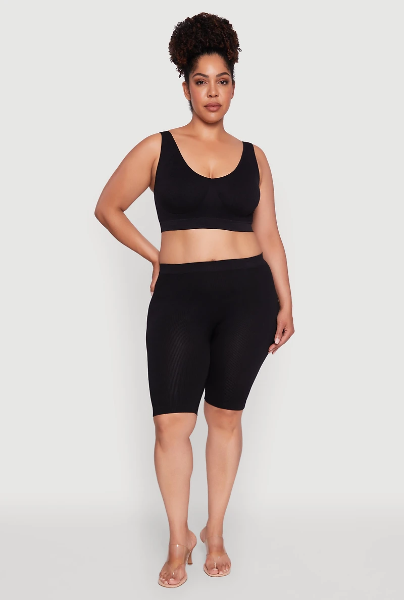 Womens Plus Size Removable Padding Seamless Sports Bra, Black, Size 2X