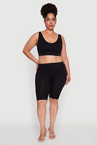 Womens Plus Size Removable Padding Seamless Sports Bra, Black, Size 2X