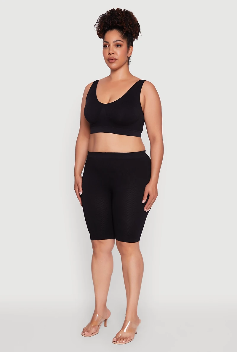 Womens Plus Size Removable Padding Seamless Sports Bra, Black, Size 2X