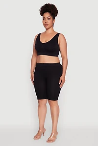 Womens Plus Size Removable Padding Seamless Sports Bra, Black, Size 2X