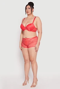 Womens Plus Floral Patterned Caged Lace Plunge Bra, Orange,