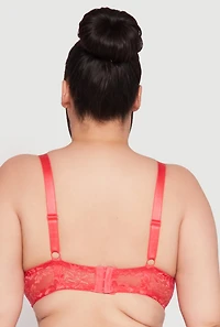 Womens Plus Size Floral Patterned Caged Lace Plunge Bra, Orange, Size 44D