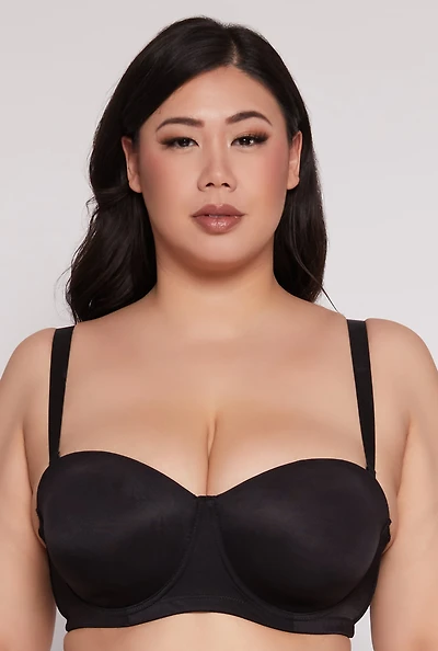 Womens Plus Size Balconette Bra | Convertible to Strapless, Black, Size 44DD