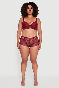 Womens Plus Scalloped Patterned Lace Plunge Bra, Burgundy,