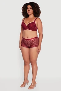 Womens Plus Size Scalloped Patterned Lace Plunge Bra, Burgundy, Size 42D