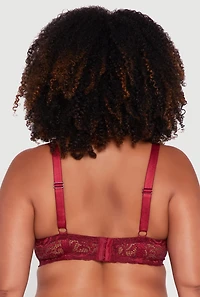 Womens Plus Size Scalloped Patterned Lace Plunge Bra, Burgundy, Size 42D